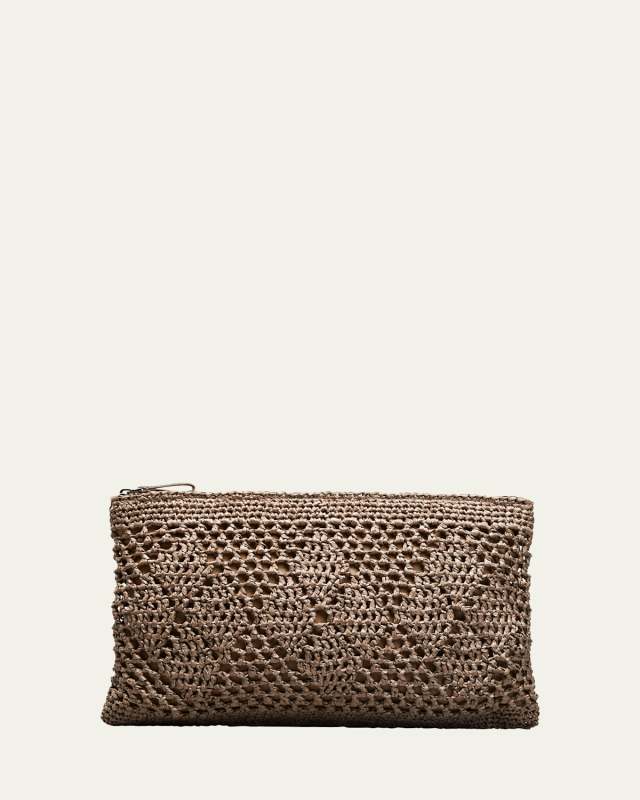 Woven Raffia Zip Clutch Bag